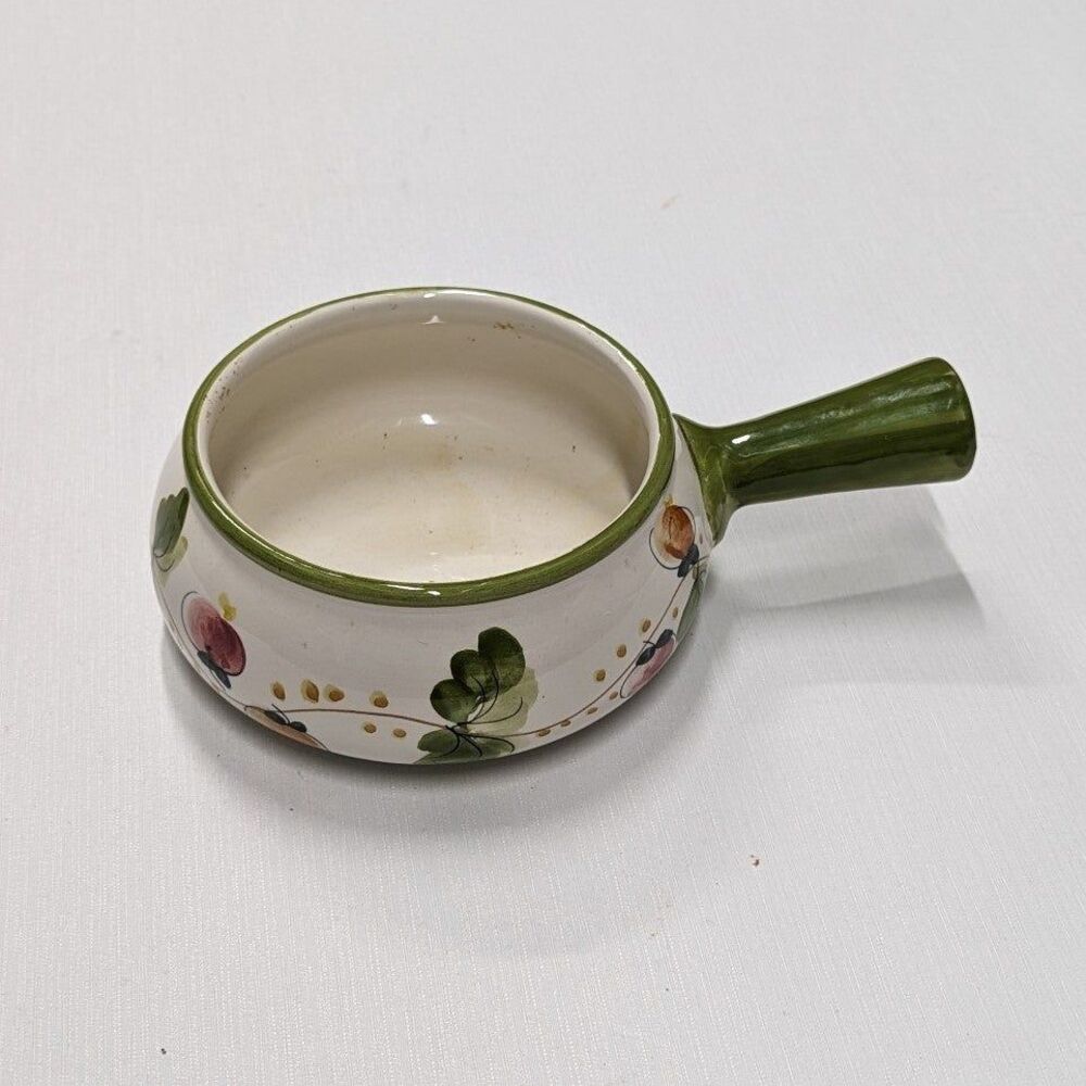 Vintage Hand Painted in Portugal Ceramic Floral Sauce Pot Bowl with‎ Handle